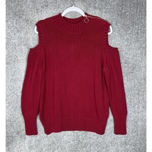Susan Graver Sweater Womens Size Large Red Mock Neck Cold Shoulder Zipper Detail
